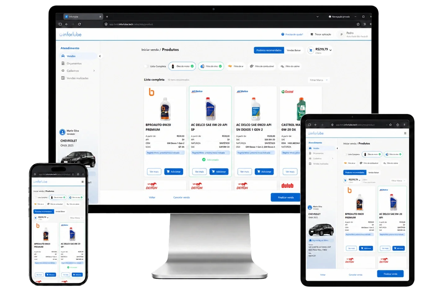 Sistema Inforlube em computador, tablet e celular